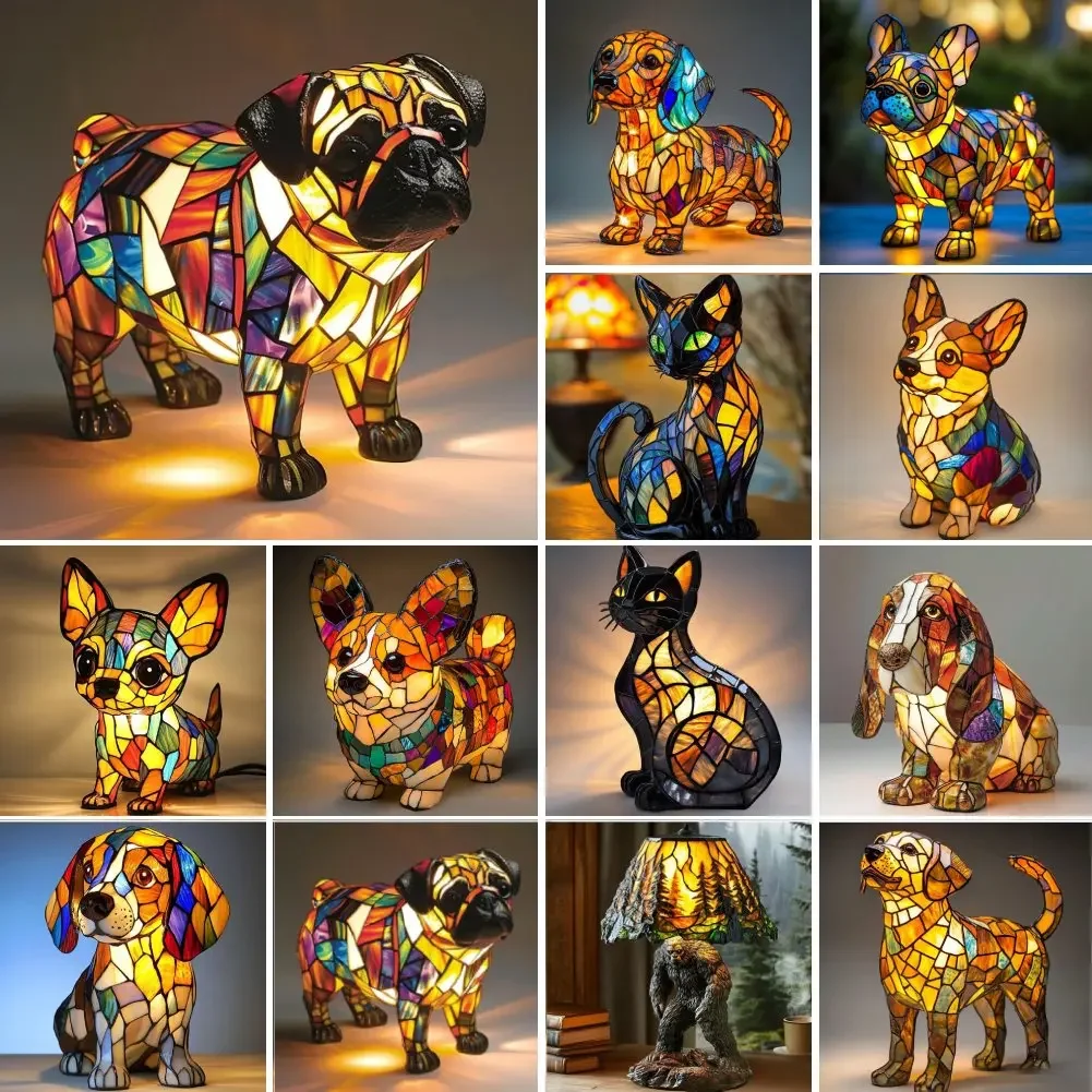 Nueva lámpara LED de mesa de resina de animales para el hogar, serie de luz nocturna para mesita de noche de perro, adorno para el hogar para sala de estar, dormitorio, decoraciones de oficina