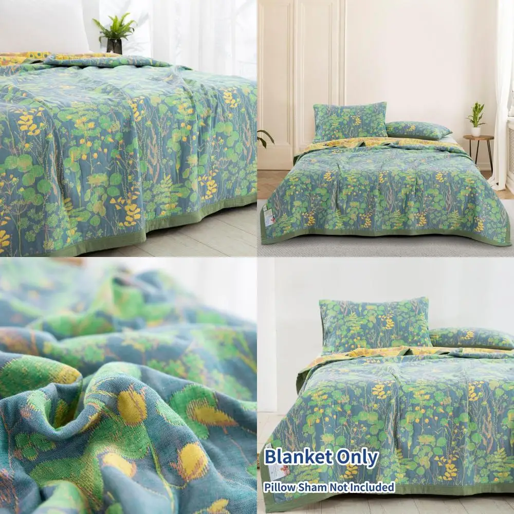 

Cotton Muslin Jacquard Floral Quilt, Lightweight & Breathable, Reversible Bedspread, Full/Queen Size (78x94), No Pillowcases