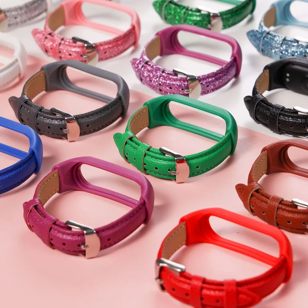 Pulseira de couro pu de substituição, pulseira com conectores de metal, acessórios, pulseira para xiaomi mi band 7 6 5 4 3