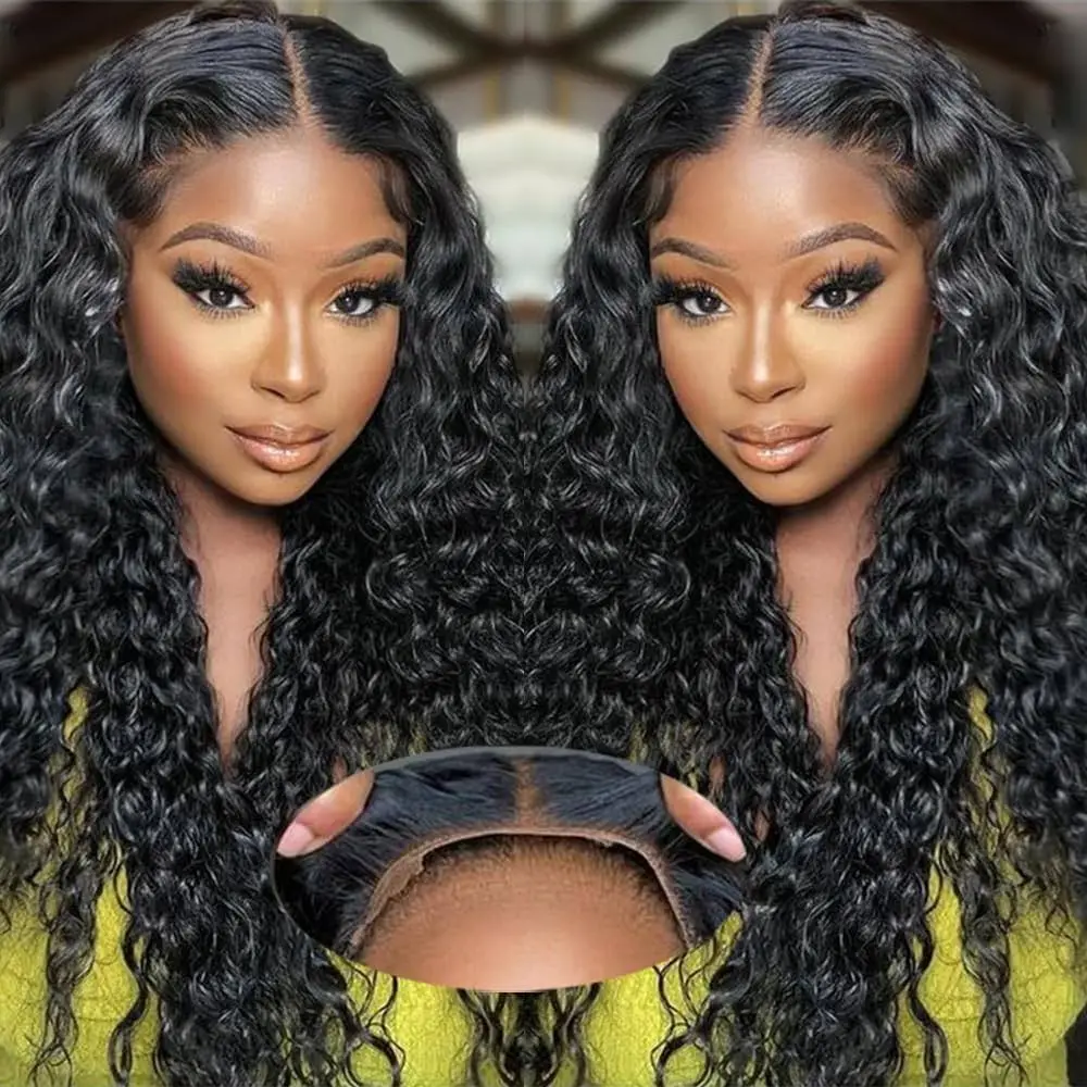 Upgraded 100% Human Hair Water Wave 4x4HD Lace Closure Glueless Wigs Wear and Go Pre Plucked Pre Cut No Glue Wigs for Beginners