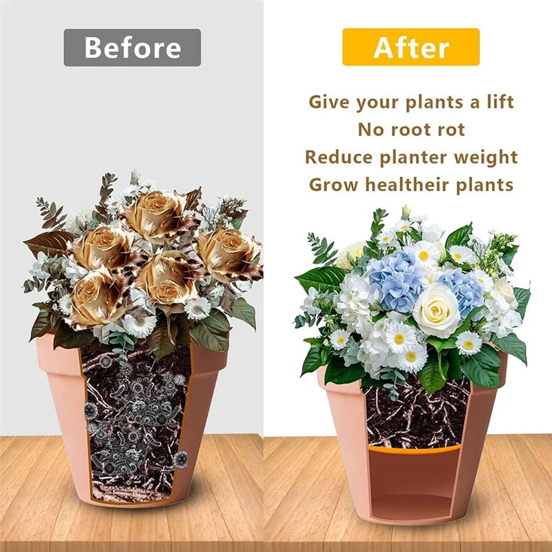 AB66-2Pcs Round Planter Insert,13Inch Orange Planter Insert, Plastic Disk With Drainage Holes For Place Inside Planter