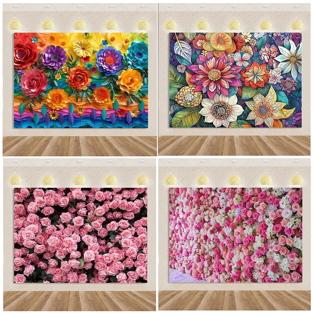 

Colourful Flower Wedding Background Rose Photography Backdrop Bridal Shower Engagement Ceremony Party Decoration Photo Studio