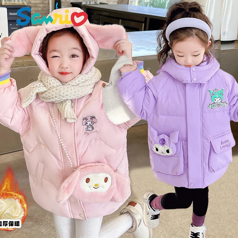 

Sanrios My Melody Cinnamoroll Kuromi Kids White Duck Down Jacket Velvet Thickened Jackets Winter Baby Cartoon Cotton Parka Coats