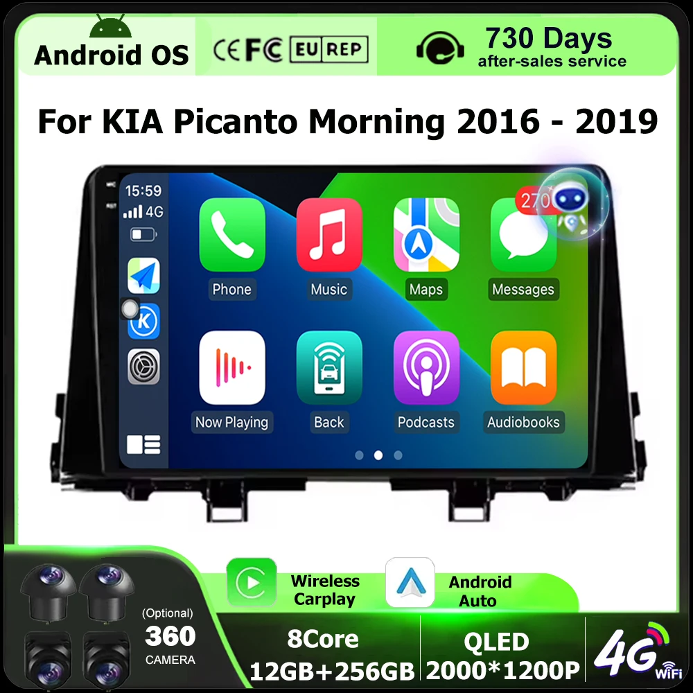 

9 Inch Android 16 Auto For KIA Picanto Morning 2016 - 2019 Car Radio Multimedia Player Stereo Wireless Carplay BT DSP 360 Camera