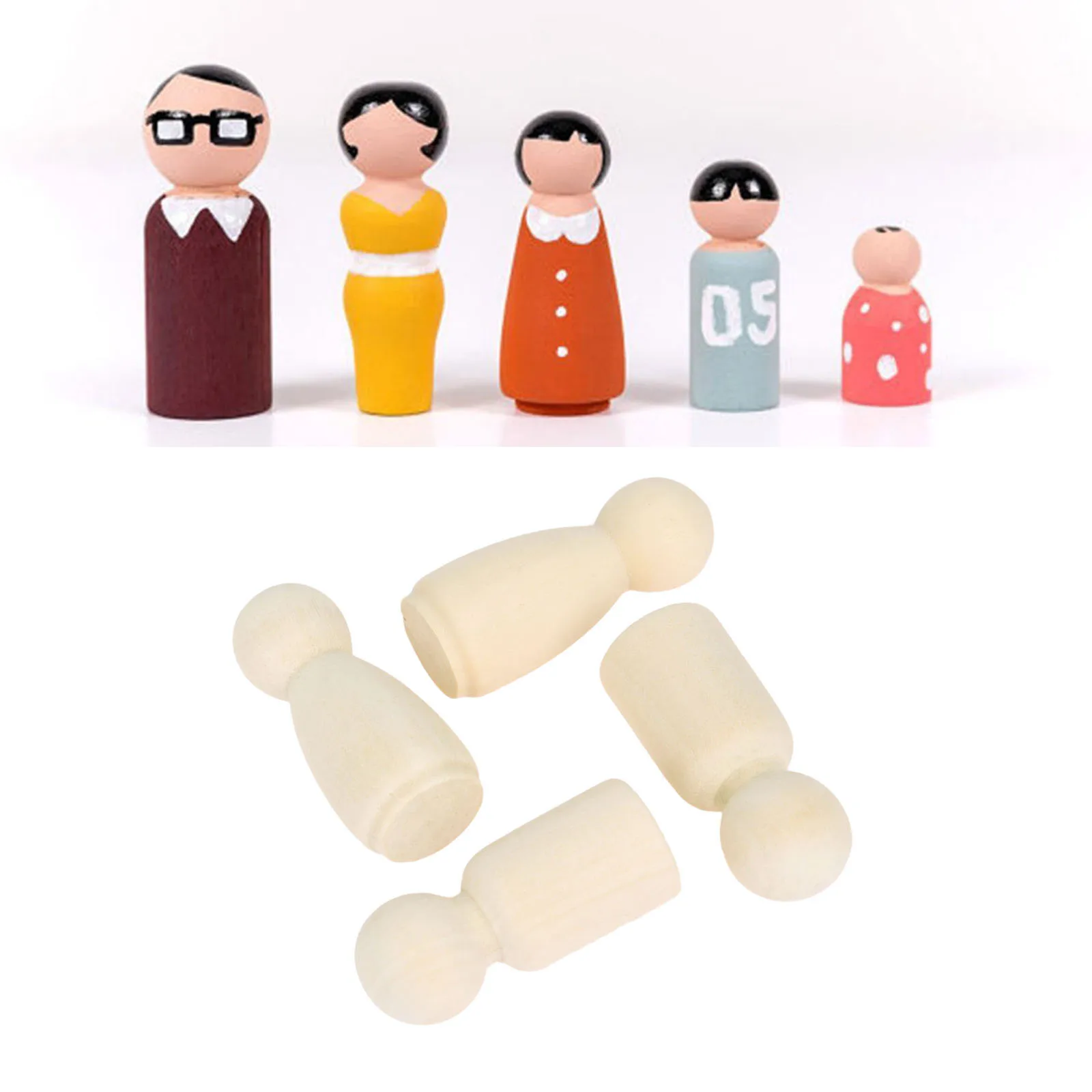 10pcs/set 35mm Wooden Peg Dolls Men/Women Natural Unpainted Figures Wedding Cake Family Hard Wood Dolls Kid\'s Printed DIY Toys