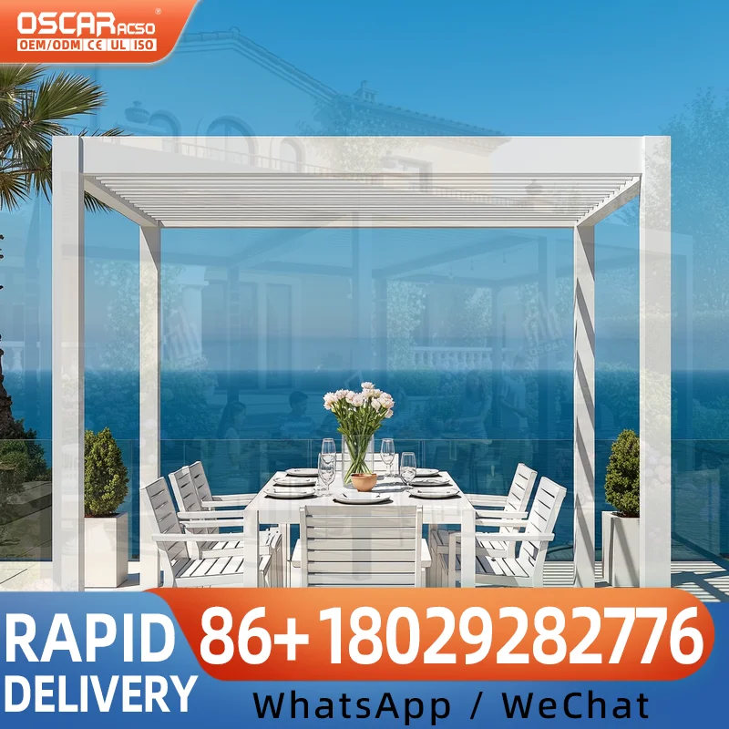 Motorized Aluminum Pergola 3x3 6x4M Gazebo Pavilion Waterproof Outdoor Rain Canopy with Louvered System for Backyard Garden Pati