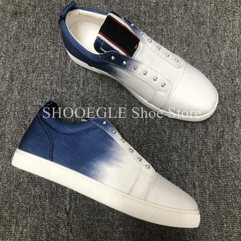 Color match Tie-dye Studded Casual Flats For Men Sneaker Round Toe Men Shoes New Style Comfort Slip-on Spring Couple Shoes