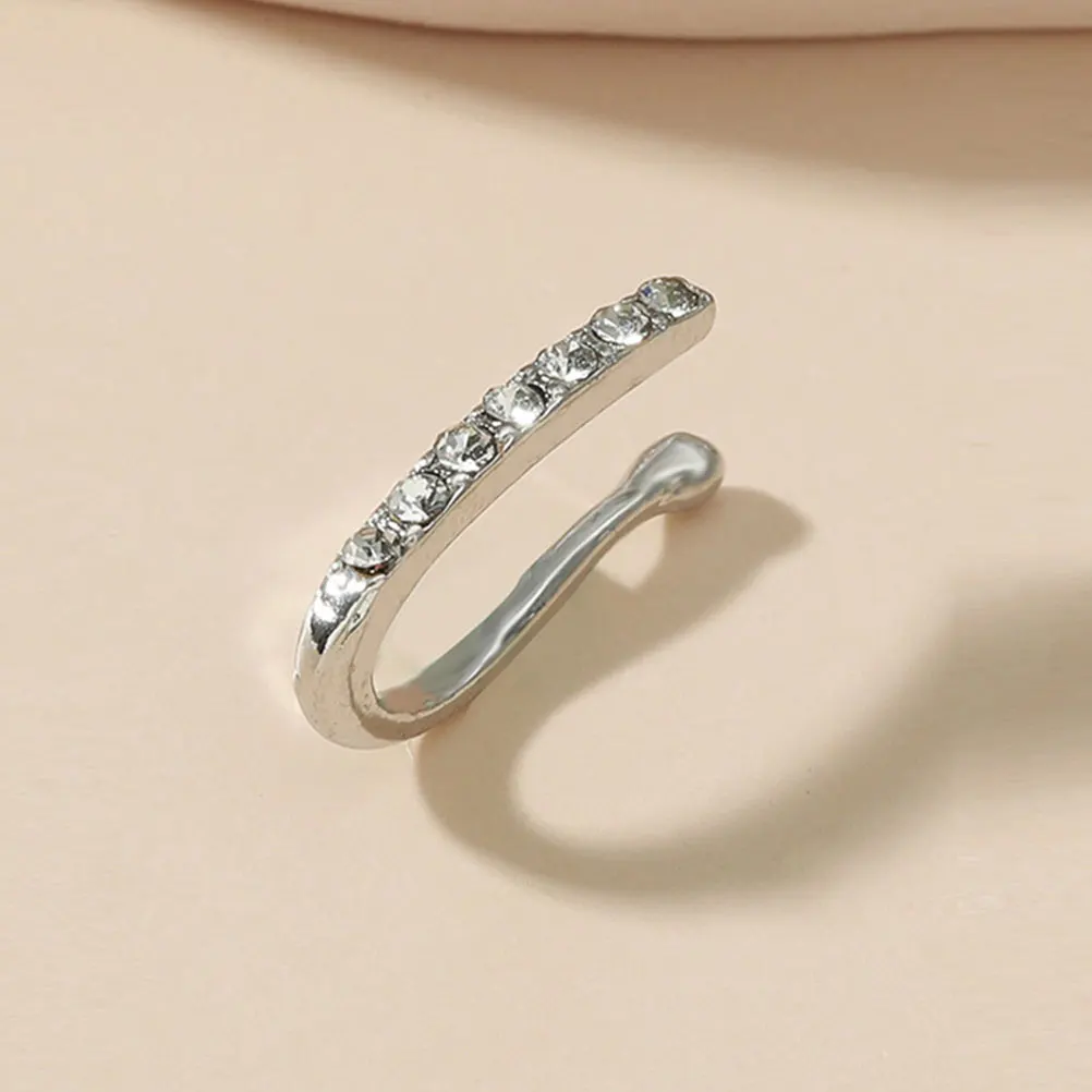 6 قطع عصرية على شكل حرف U بدون ثقب الأنف خواتم حجر الراين الجلد-مجوهرات للنساء والرجال قابلة لإعادة الاستخدام غير مثقوبة وهمية