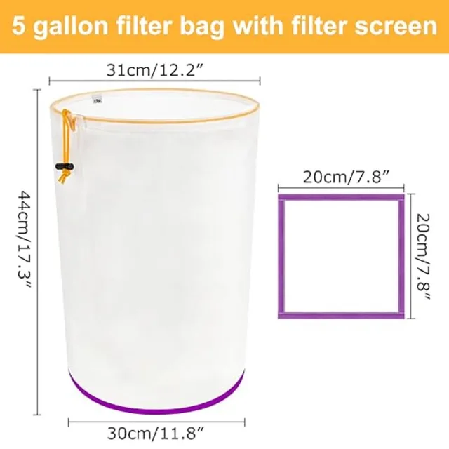 5 Gallon Filter Bag with Filter Screen Reusable Filter Bag with Opening on Top for Hydroponics Gardening 45-220 Micron 6