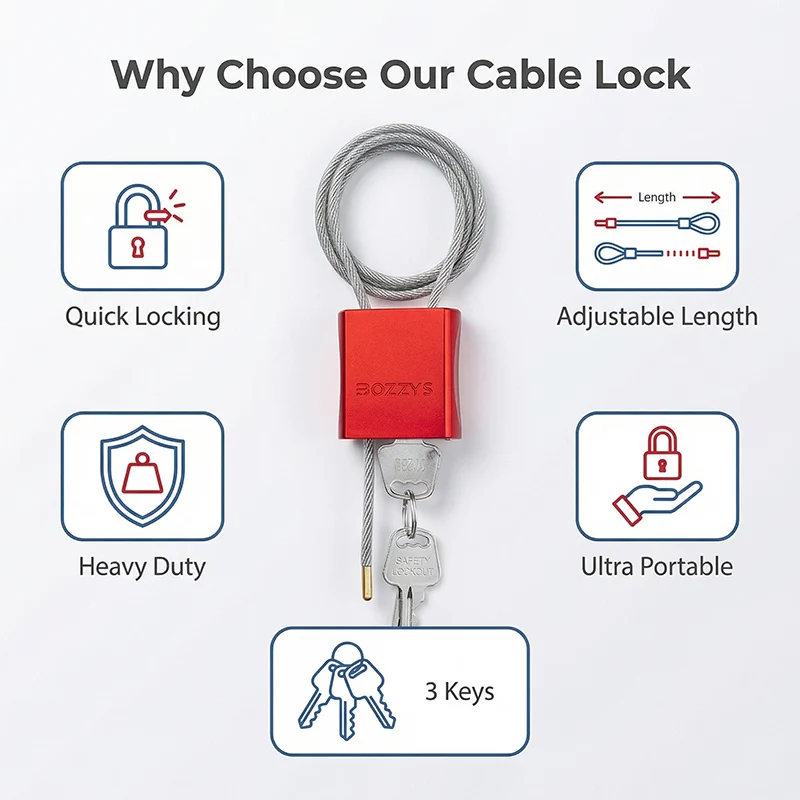 BOZZYS Cable Lockout  LOTO locks Adjustable Industrial Safety Lock With 2m Flexible Cable For  Industrial Safety Home