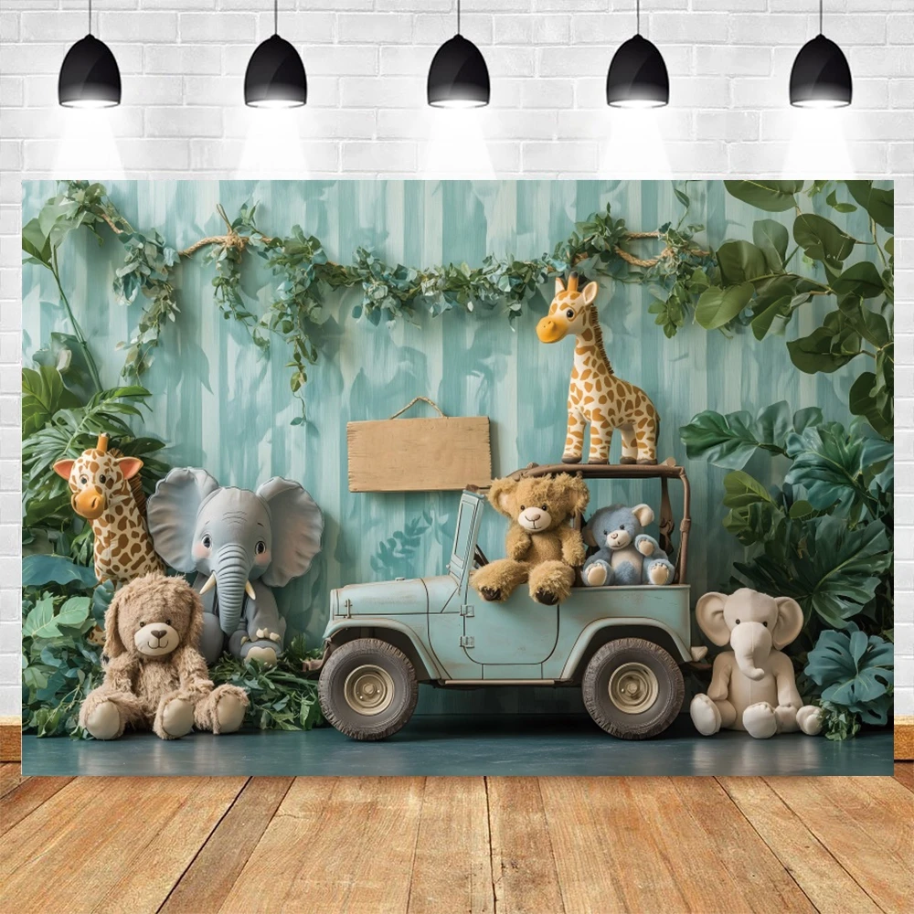 Jungle Animals Baby Birthday Decortaion Photography Backdrop Wild One Newborn Birthday Party Decor Baby Shower Photo Background