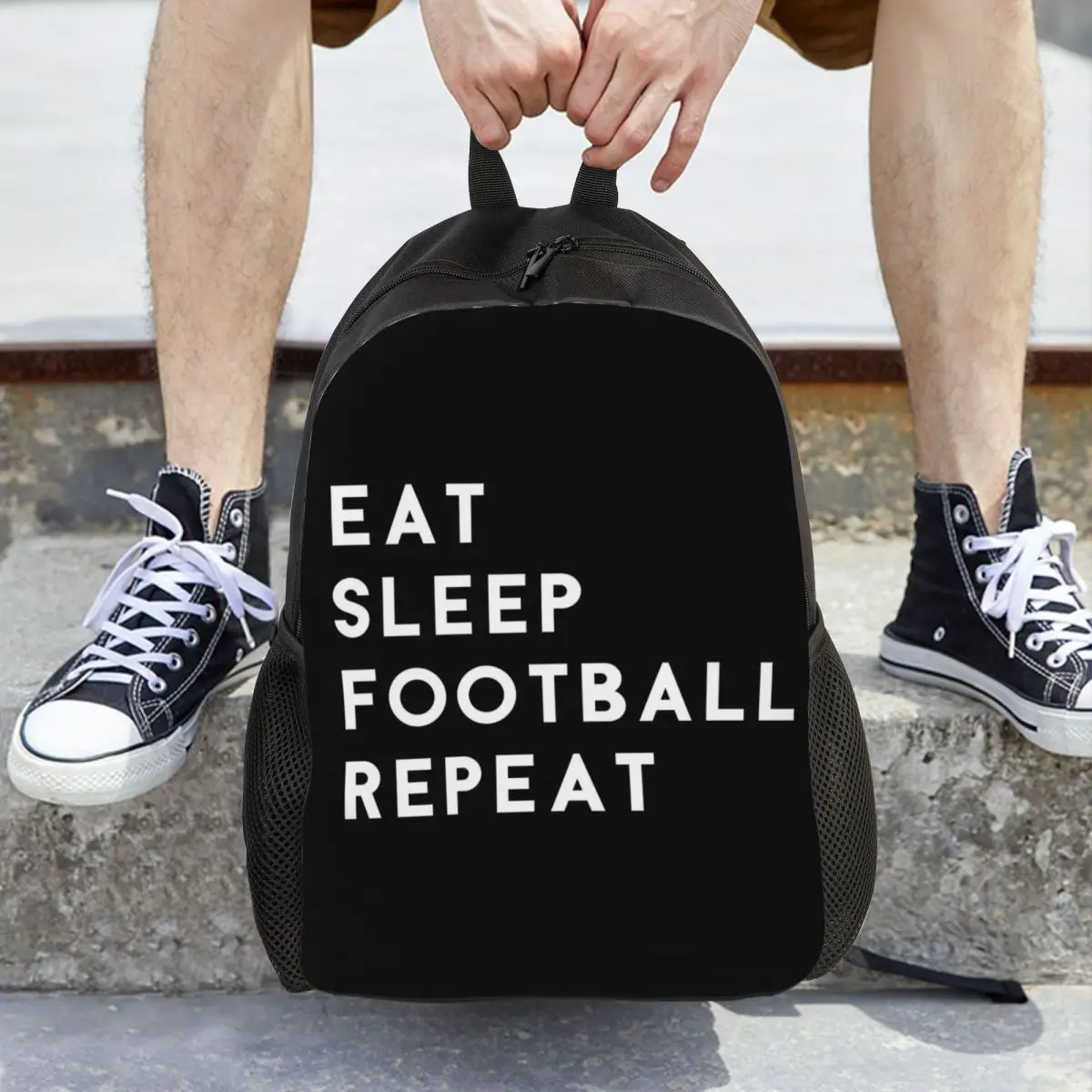 

Eat Sleep Football Repeat Backpack Hot Sale Daypack Large Capacity Kids BookBag School Bag Shoulder Bags for Men Women