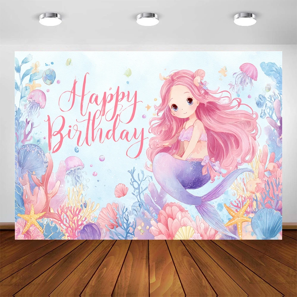 Mermaid Under The Sea Theme Birthday Party Photography Backdrop Underwater World Little Mermaid Kid Baby Shower Photo Background