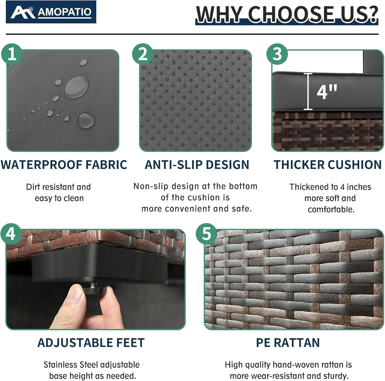 Patio Furniture Set  Patio Conversation Set, Outdoor Sectional Wicker Rattan Sofa with All-Weather Cover and Pillows