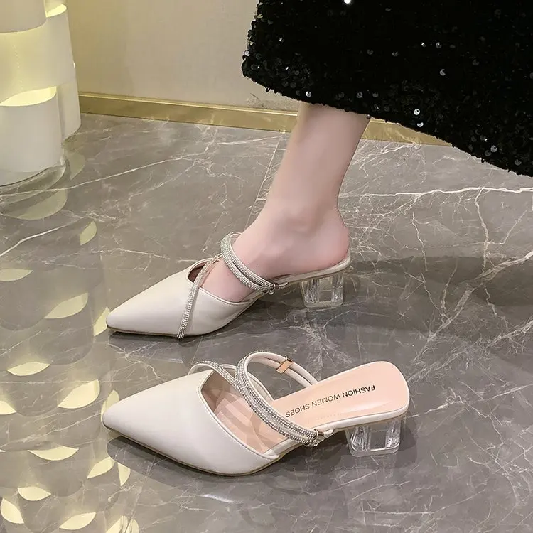 

Женские туфли на высоком каблуке Single oes, новые летние тапочки с ромбовидной головкой f, женские двусторонние резиновые боты с острым носком