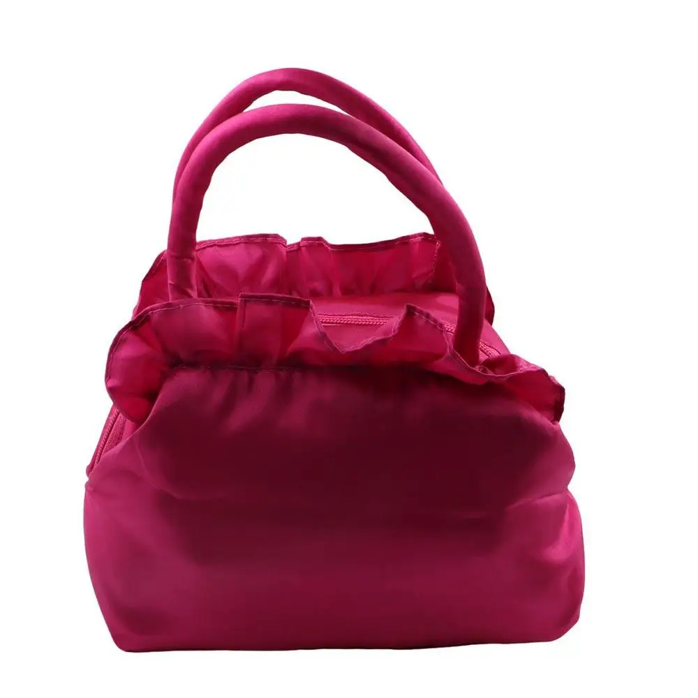 

Ruffle Embroidery Flower Handbag Satin Silk Phone Bag Zipper Flower Wrist Bag Leaf Small Purse Wallet Ethnic Style Tote Bag