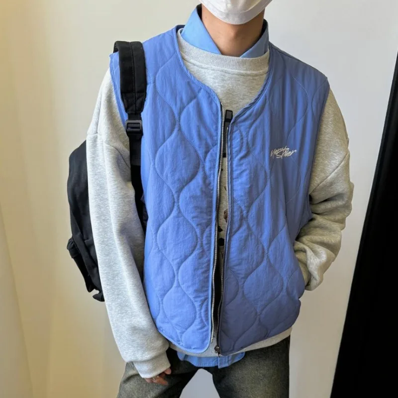 Autumn Winter New Japanese Retro Cotton Padded Vest Men Lightweight Blue Outer Layer Sleeveless Jacket Unisex Highstreet Parkas