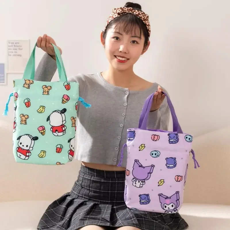 فتاة حقيبة مستحضرات التجميل قماش الكرتون المحمولة رسم حبل ملزمة الجيب المحمولة ودية حقيبة يد حقيبة حفظ الطعام حقيبة التخزين