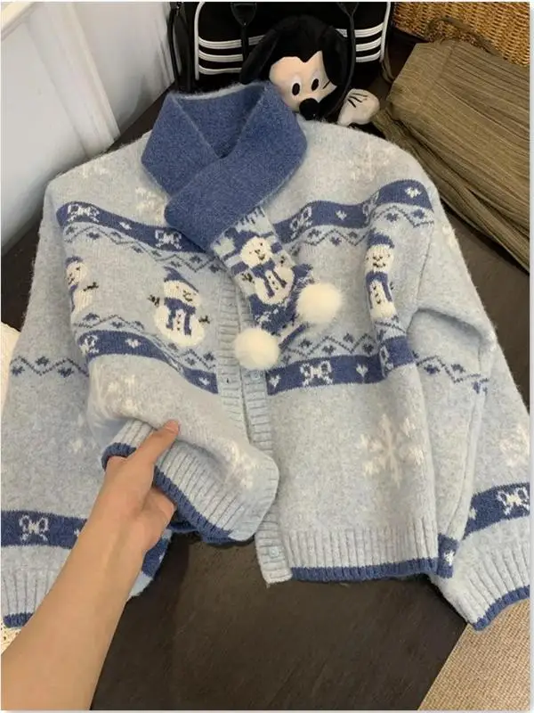 

Korean Style round Neck Long Sleeve Knitted Sweater Coat Women's Autumn Winter Short Cardigan Top Slimming Trendy Outerwear