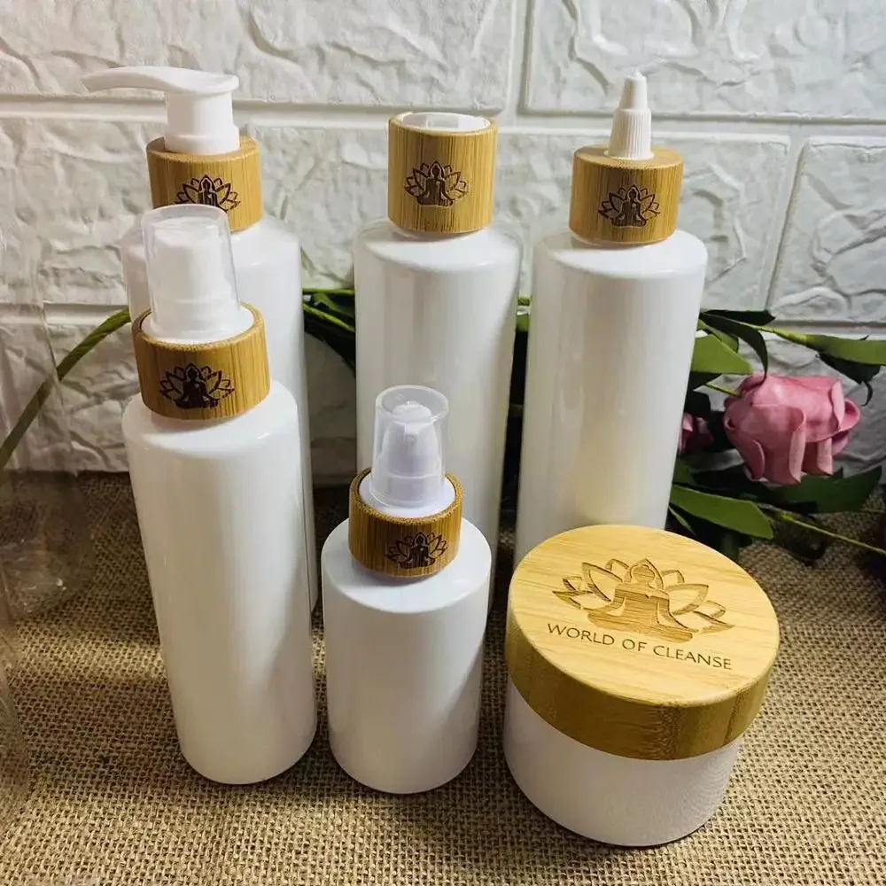 

eco friendly recycled bamboo skin care cream jars wood cap white pp Cosmetic wooden jar with lid refillable natural bamboo cap