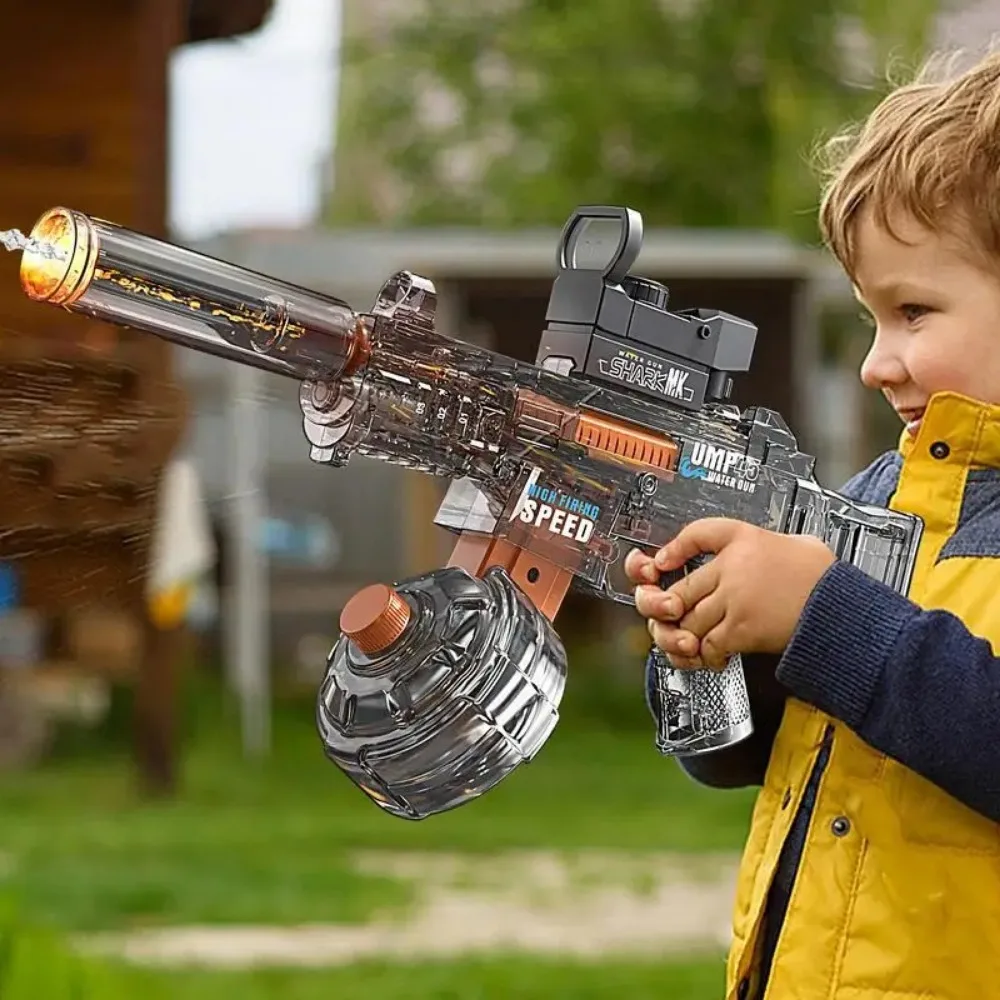 Pistola de agua eléctrica UMP45, submáquina completamente automática con luz, gran capacidad, para exteriores, playa, piscina, juego de disparos, juguete para niños
