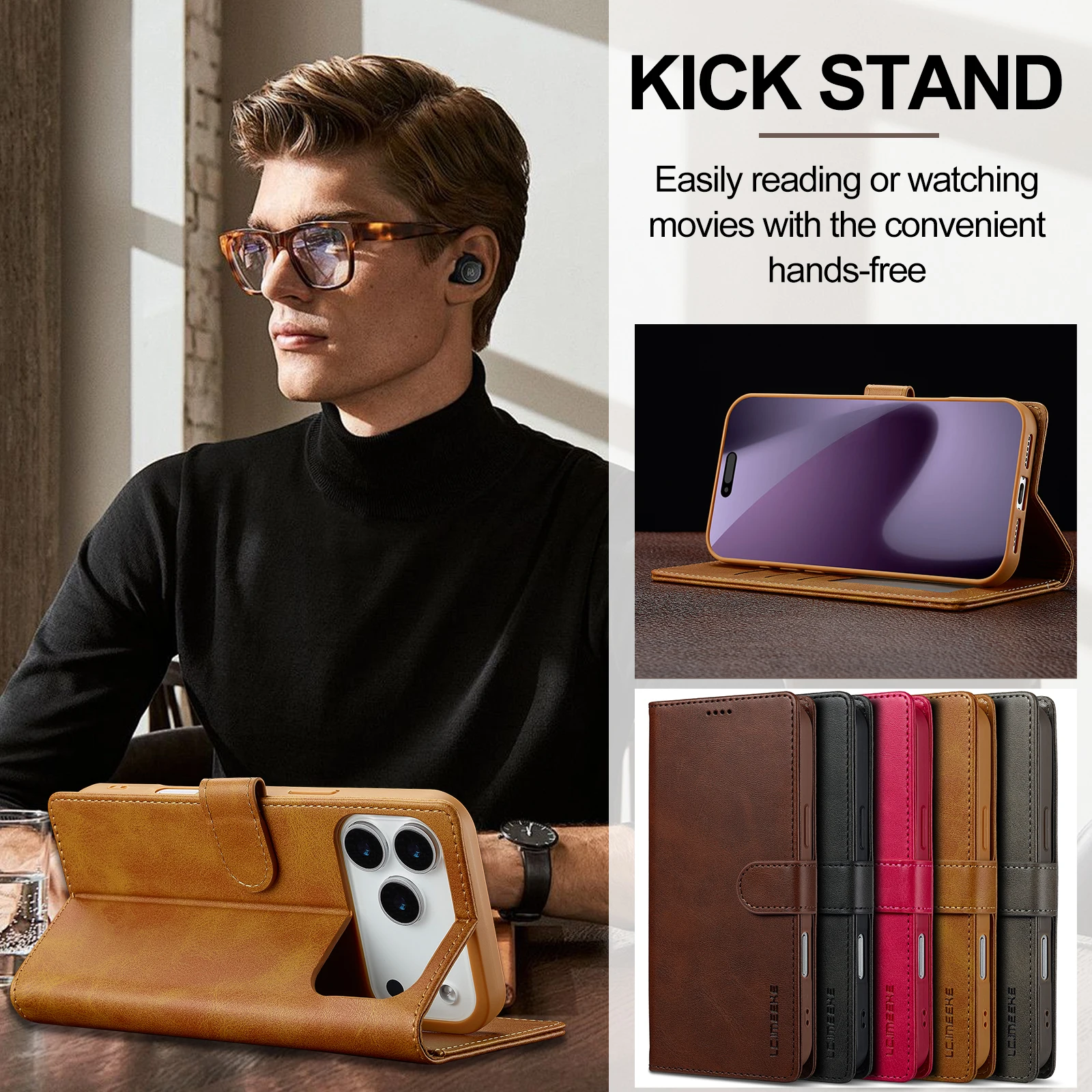 

LC.IMEEKE-XNW Luxury Wallet Leather Case Stand Cover For iPhone 17 Pro Max 16 15 14 13 12 11 XS XR 7 8 SE2 Protect Magnetic Flip