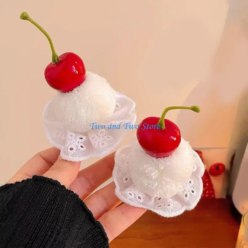 

HX6F Plush Creamy Cherry Cake Hair Clip For Women Girls Soft Polyester Metal Hair Accessory For School Party Daily Use