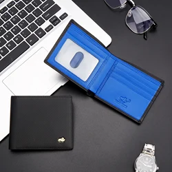 BISON DENIM Carbon Fiber Men Wallet RFID Blocking Card Holder Leather Short Wallet Best Gift Boyfriend Husband Father Purse