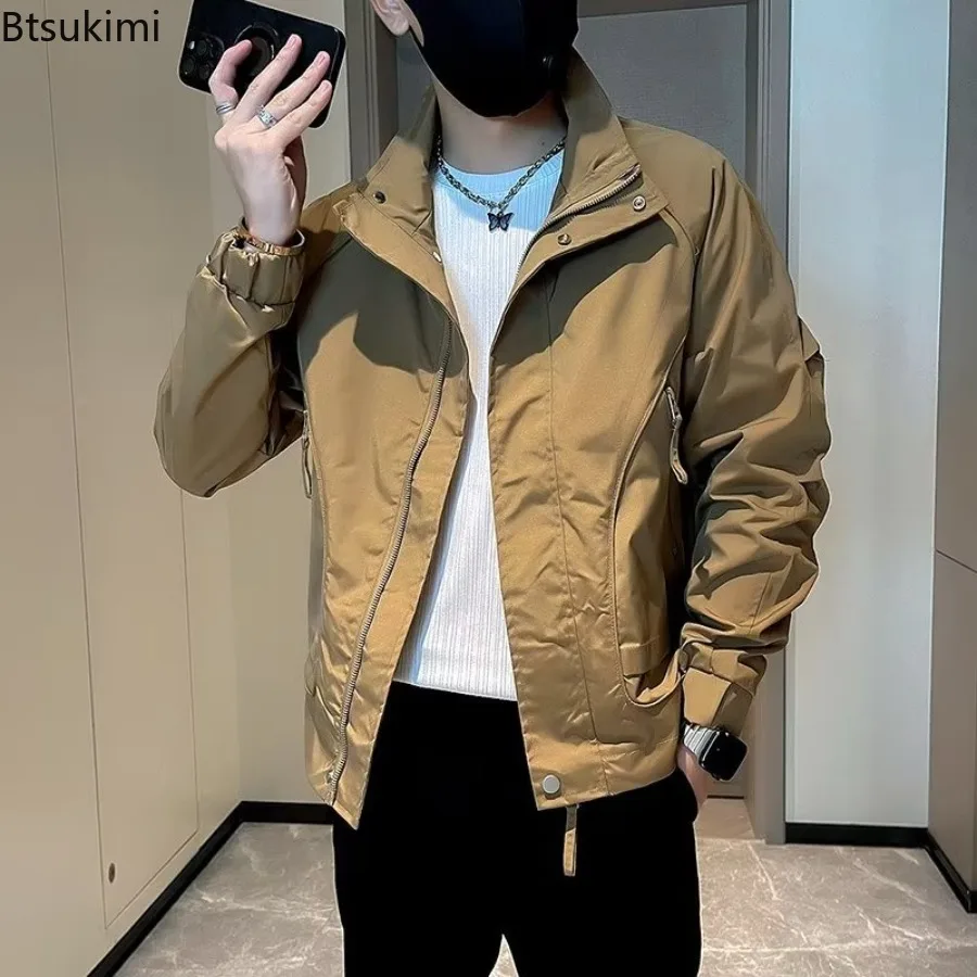 

Spring Autumn New Men's Casual Cargo Jackets Fashion Stand Collar Zipper Pocket Coats Solid Versatile Men Clothes Bomber Jackets