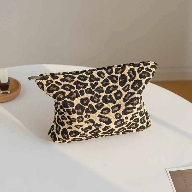 Borsa per il trucco da donna con stampa leopardata di moda borsa per la conservazione dei prodotti per la cura della pelle di cosmetici di grande