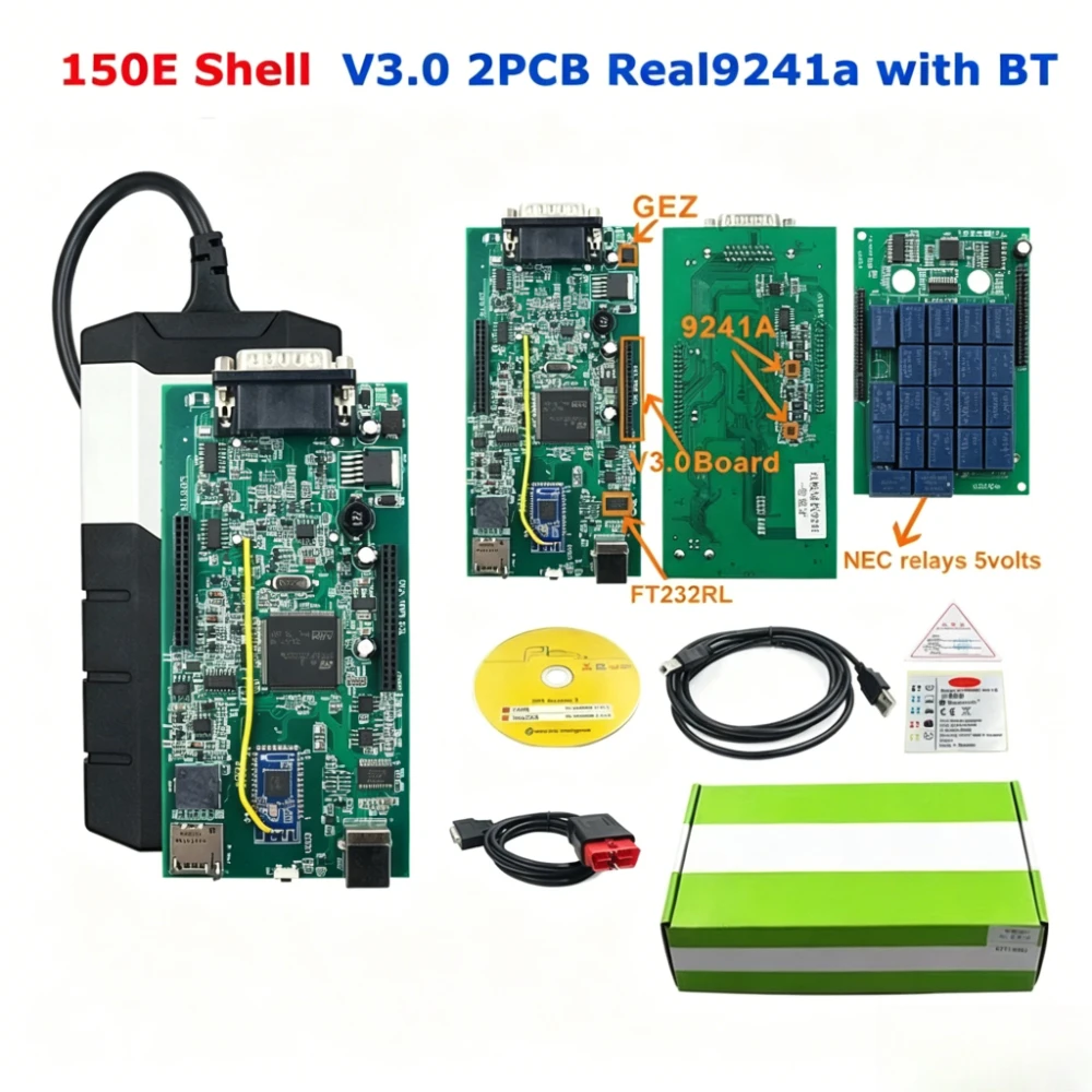 BEST Gold Shell DS TCS PRO VCI V3.0 150E V3.0 RED PCB 2021.11 OBD2 Scanner 2PCB NEC Relay Real 9241A Car Truck Diagnostic Tool