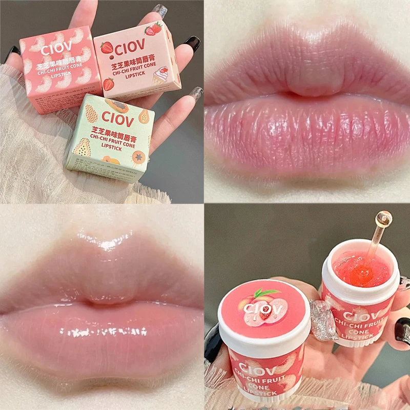 1/3Pcs Strawberry Ice Cream Lip Masks Moisturizing Fruit Jelly Fade Lip Lines Honey Peach Lip Balm Set Repair Lips Care Comestic