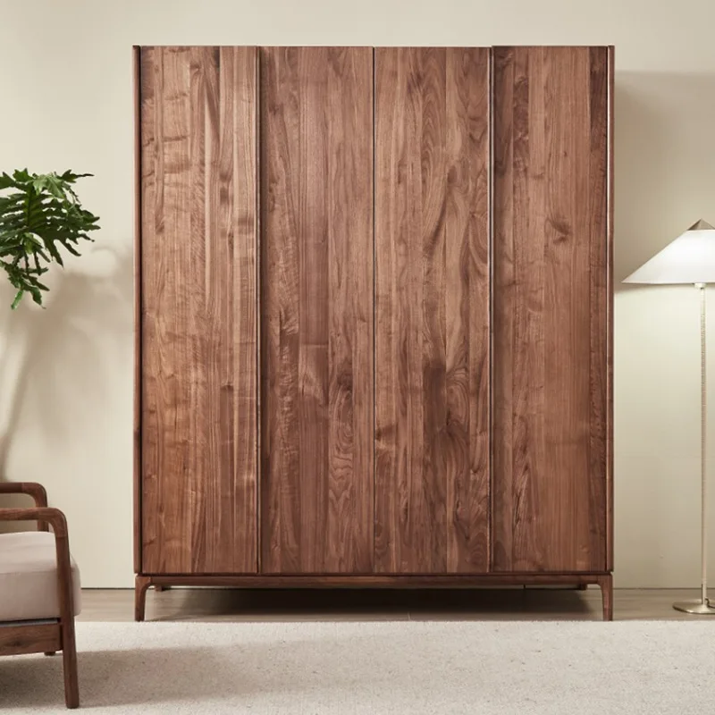 Modern minimalist all-solid wood bedroom large wardrobe swing door Japanese style locker