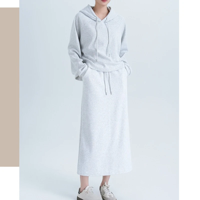 

Корейский модный спортивный костюм Y2K, женская уличная одежда, свободный пуловер с капюшоном и длинными юбками с высокой талией, комплект из 2 предметов, спортивный наряд