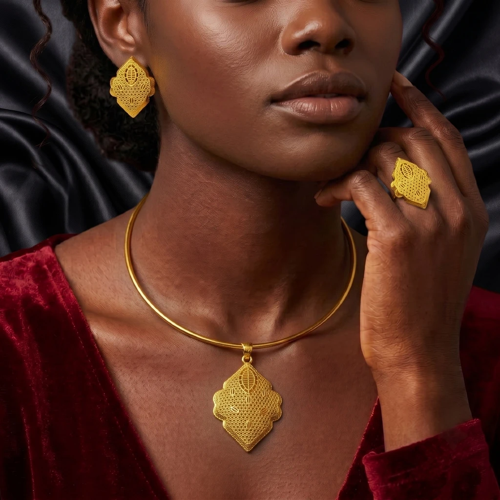 Brazilian Bridal Necklace And Earrings Jewelry Sets For Women Nigerian Dubai 24k Gold Color Pendant Set Wedding Party Gifts