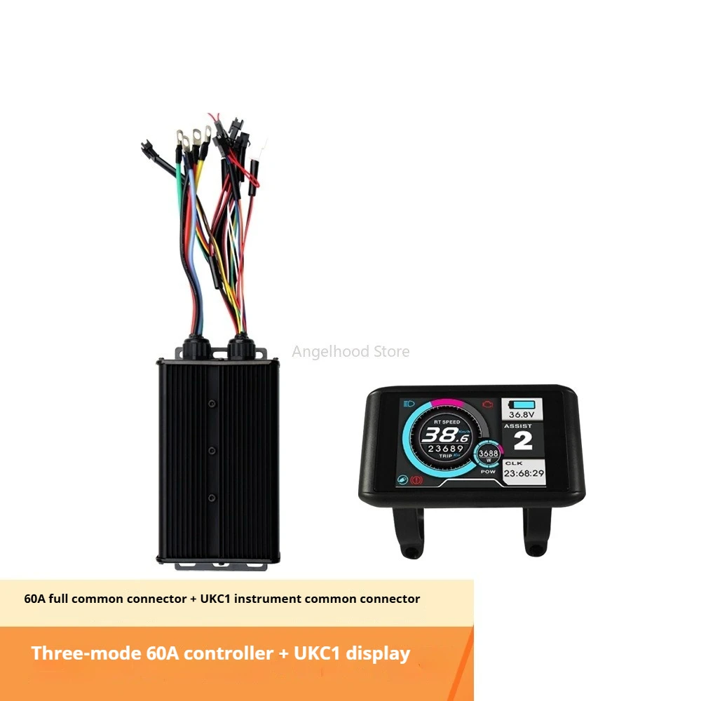 

UKC1 Цветной ЖК-дисплей для электрического велосипеда + контроллер 48 В-72 В 60 А Трехрежимный 18-трубный синусоидальный контроллер