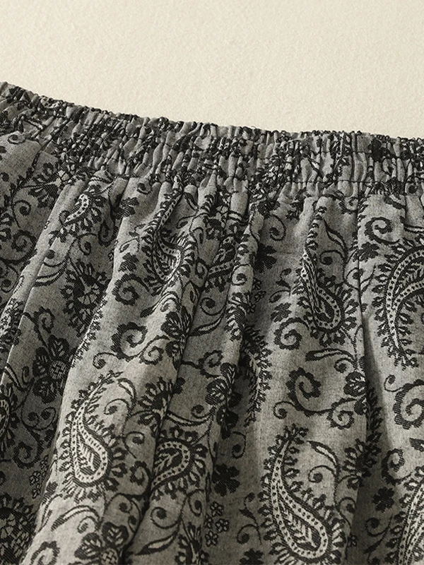 Pantaloni a gamba larga in cotone e lino con stampa di anacardi, fascione femminile, moda, pantaloni larghi e comodi, con sensazione di caduta, abbigliamento da donna