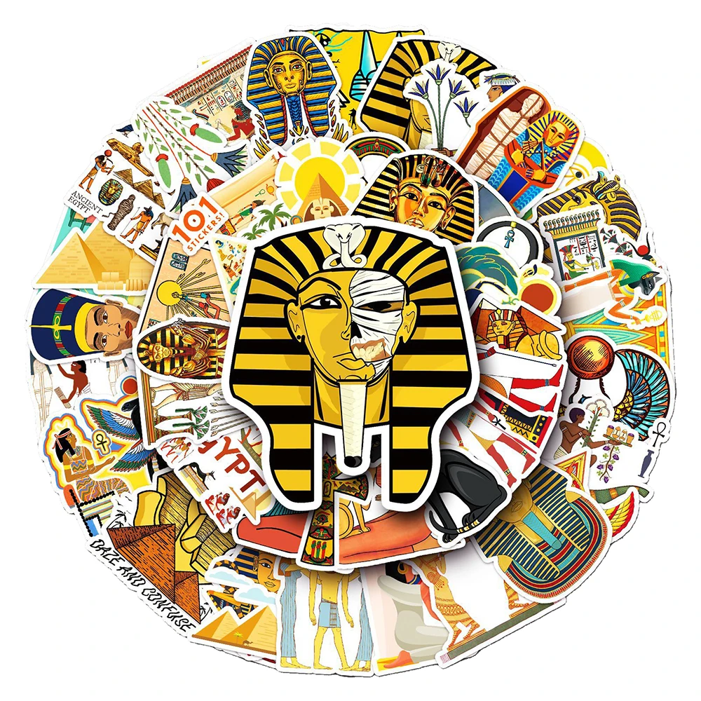 10/30/50PCS Cool Art Ancient Egypt Pharaoh Pyramid Cartoon Stickers Skateboard Laptop Phone Bike Car Waterproof Sticker Kid Toy