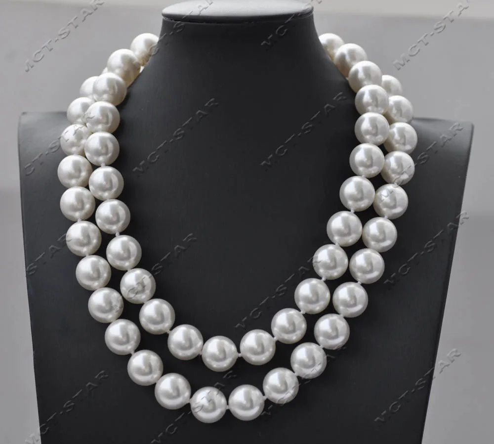 

MCT·STAR Z13495 36'' 14mm White Round South Sea Shell Pearl Necklace Rose CZ Custom Jewelry