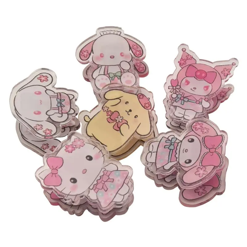 

6pcs/Sset Sanrio Hello Kitty Melody Pochacco Cartoon Acrylic Double-Side Test Paper PP Clip Folder Student Note Organizing Clip
