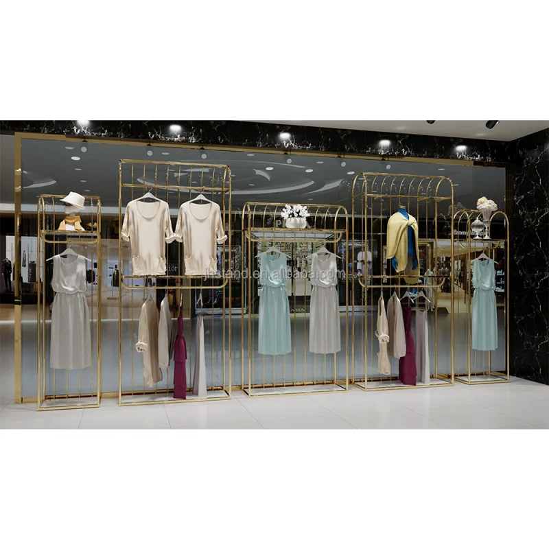 

customized.Metal Retail Clothing Display Rack Shop Fitting Clothes Display Floor Type Garment Boutique Clothes Rack With Sh