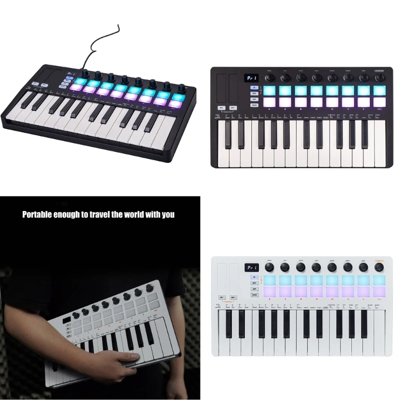 Music Production 25 Key USB MIDI Keyboard Controller with 16 Backlit Drum Pads 24BD