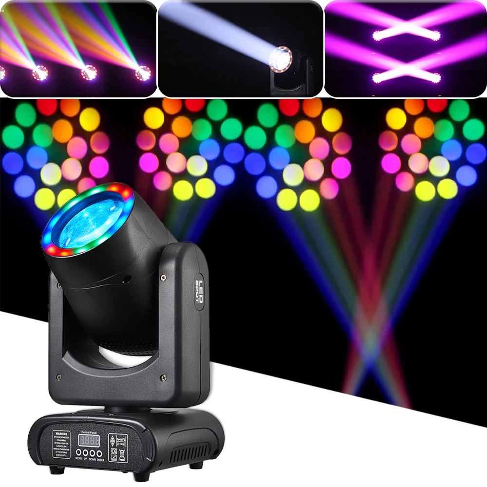 Mini 120W LED With Aperture Beam Moving Head Light RGBW Spot Wash Gobo Rainbow Effect DMX512 Super Bright Dj Disco Stage Light