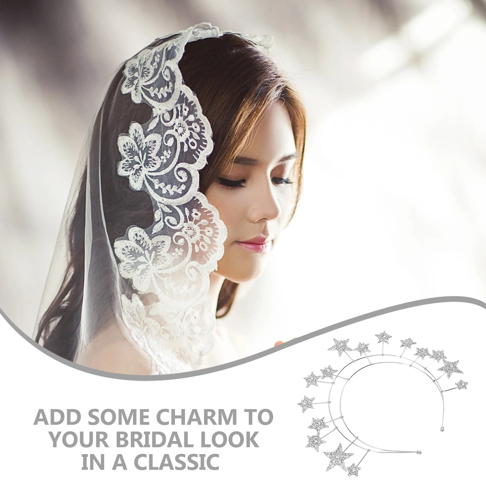 

Lightweight Alloy Bridal Headband Star Hair Accessories Diamond Studded Wedding Headpiece For Formal Occasions