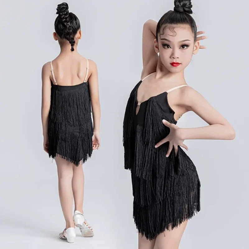Mädchen Pailletten Junior Club Latin Dance Kleider Kinder Quasten Moderne Ballsaal Latino Kleider Kinder Tanzen Outfits Fransen