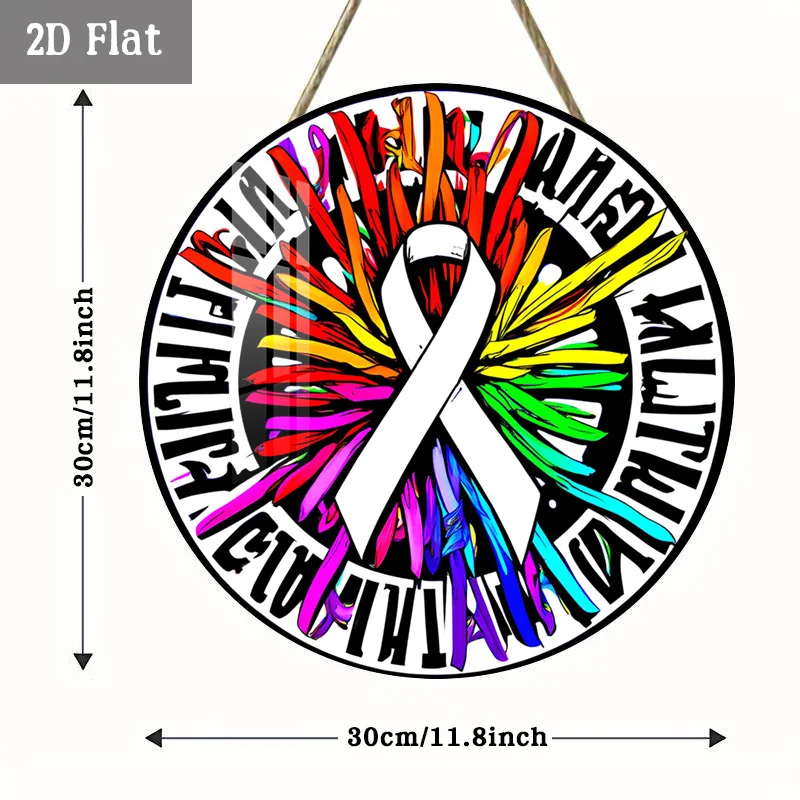 1pc First Day Support Woodblock Printing Decoration, Rainbow Awareness Wooden Panel Wall Decoration, Pride Symbol Round Wooden D