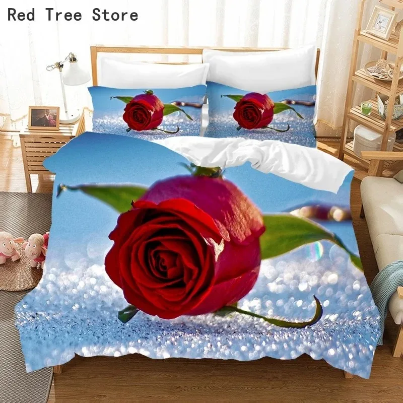 Plants and Flowers Print Bedding Set Rose Pattern Adults 3D Duvet Cover Queen King Size for Double Bed Without Sheet and Blanket