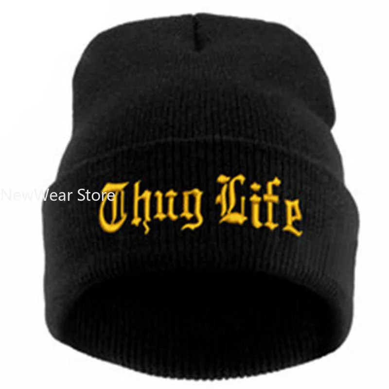 New THUG LIFE Black Letter Beanie Unisex Fashion Hip Hop Mens Beanies Knitted Caps For Women Skullies Gorros Bonnets hat