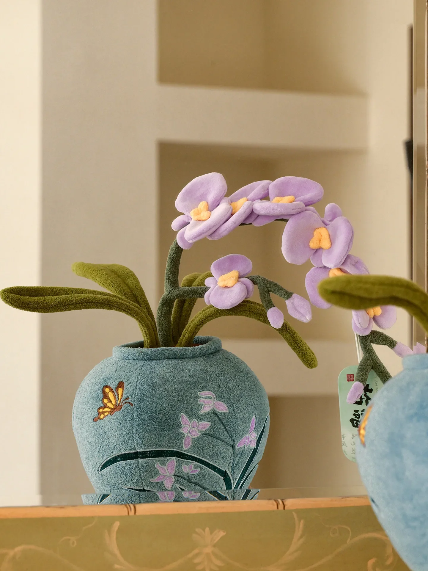 /New Chinese-style living room ornament, entrance desktop decoration plush Phalaenopsis, niche housewarming New Year's gift