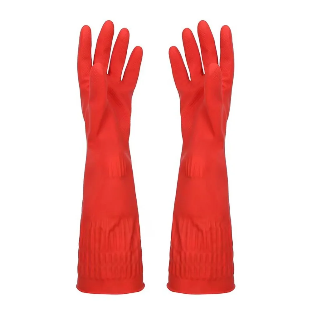 Durable Red Rubber Gloves Thick Protective Waterproof Gauntlet Extra Long Antiskid Car Washing Gloves Kitchen Accessories